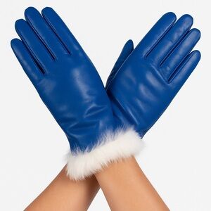 NWOT Women’s Vintage Paolo Vico Cobalt Blue Genuine Leather and Fur Gloves